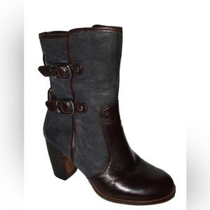 NAYA LIGHTNING SZ 8 M BLACK BROWN LEATHER SHORT MOTO ANKLE BOOTS HEELS